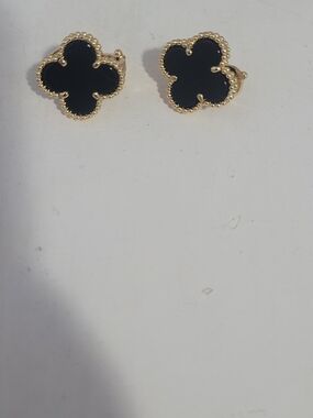 Gold-Tone Black Clover Stud Earrings for Women